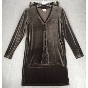 Vintage Allen Allen USA Velvet Maxi Skirt Set Sz M Long Sleeve Button Up Brown